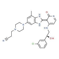 ChemSpider 2D Image | 3-(4-{(2Z)-2-[4-{[(2S)-2-(3-Chlorophenyl)-2-hydroxyethyl]amino}-2-oxo-3(2H)-pyridinylidene]-7-methyl-2,3-dihydro-1H-benzimidazol-5-yl}-1-piperazinyl)propanenitrile | C28H30ClN7O2