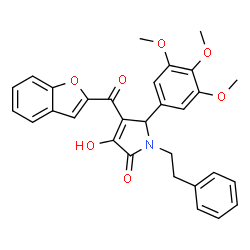ChemSpider 2D Image | 4-(1-Benzofuran-2-ylcarbonyl)-3-hydroxy-1-(2-phenylethyl)-5-(3,4,5-trimethoxyphenyl)-1,5-dihydro-2H-pyrrol-2-one | C30H27NO7