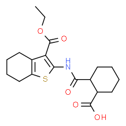 ChemSpider 2D Image | 2-{[3-(Ethoxycarbonyl)-4,5,6,7-tetrahydro-1-benzothiophen-2-yl]carbamoyl}cyclohexanecarboxylic acid | C19H25NO5S
