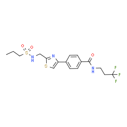 ChemSpider 2D Image | 4-(2-{[(Propylsulfonyl)amino]methyl}-1,3-thiazol-4-yl)-N-(3,3,3-trifluoropropyl)benzamide | C17H20F3N3O3S2