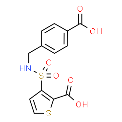 ChemSpider 2D Image | 3-[(4-Carboxybenzyl)sulfamoyl]-2-thiophenecarboxylic acid | C13H11NO6S2