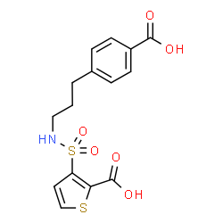 ChemSpider 2D Image | 3-{[3-(4-Carboxyphenyl)propyl]sulfamoyl}-2-thiophenecarboxylic acid | C15H15NO6S2