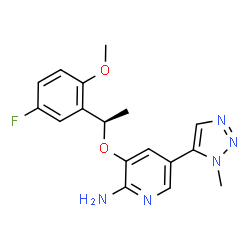 ChemSpider 2D Image | 3-[(1R)-1-(5-Fluoro-2-methoxyphenyl)ethoxy]-5-(1-methyl-1H-1,2,3-triazol-5-yl)-2-pyridinamine | C17H18FN5O2
