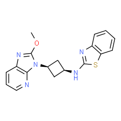 ChemSpider 2D Image | N-[cis-3-(2-Methoxy-3H-imidazo[4,5-b]pyridin-3-yl)cyclobutyl]-1,3-benzothiazol-2-amine | C18H17N5OS
