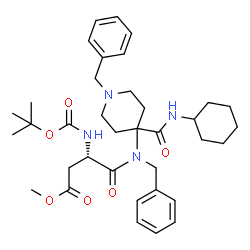 ChemSpider 2D Image | Methyl N-benzyl-N-[1-benzyl-4-(cyclohexylcarbamoyl)-4-piperidinyl]-N~2~-{[(2-methyl-2-propanyl)oxy]carbonyl}-L-alpha-asparaginate | C36H50N4O6