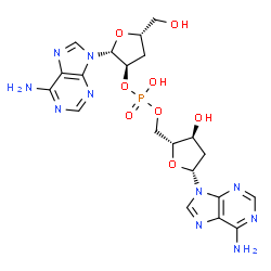 ChemSpider 2D Image | (2R,3R,5S)-2-(6-Amino-9H-purin-9-yl)-5-(hydroxymethyl)tetrahydro-3-furanyl [(2R,3S,5R)-5-(6-amino-9H-purin-9-yl)-3-hydroxytetrahydro-2-furanyl]methyl hydrogen phosphate (non-preferred name) | C20H25N10O8P