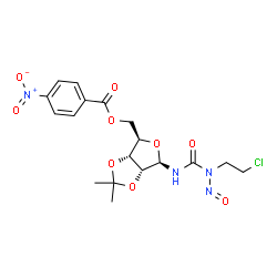 ChemSpider 2D Image | N-[(2-Chloroethyl)(nitroso)carbamoyl]-2,3-O-isopropylidene-5-O-(4-nitrobenzoyl)-beta-D-ribofuranosylamine | C18H21ClN4O9