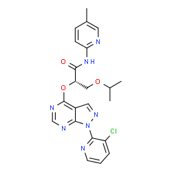 ChemSpider 2D Image | (2S)-2-{[1-(3-Chloro-2-pyridinyl)-1H-pyrazolo[3,4-d]pyrimidin-4-yl]oxy}-3-isopropoxy-N-(5-methyl-2-pyridinyl)propanamide | C22H22ClN7O3