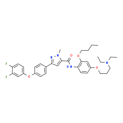 ChemSpider 2D Image | N-{2-Butoxy-4-[3-(diethylamino)propoxy]phenyl}-3-[4-(3,4-difluorophenoxy)phenyl]-1-methyl-1H-pyrazole-5-carboxamide | C34H40F2N4O4