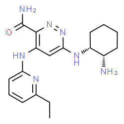 ChemSpider 2D Image | 6-{[(1R,2S)-2-Aminocyclohexyl]amino}-4-[(6-ethyl-2-pyridinyl)amino]-3-pyridazinecarboxamide | C18H25N7O