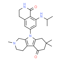 ChemSpider 2D Image | 9-[8-(Isopropylamino)-1-oxo-1,2,3,4-tetrahydro-6-isoquinolinyl]-2,7,7-trimethyl-1,2,3,4,6,7,8,9-octahydro-5H-beta-carbolin-5-one | C26H34N4O2