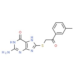 ChemSpider 2D Image | 2-Amino-8-{[2-(3-methylphenyl)-2-oxoethyl]sulfanyl}-1,7-dihydro-6H-purin-6-one | C14H13N5O2S