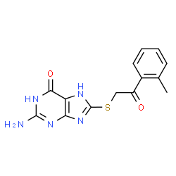 ChemSpider 2D Image | 2-Amino-8-{[2-(2-methylphenyl)-2-oxoethyl]sulfanyl}-1,7-dihydro-6H-purin-6-one | C14H13N5O2S