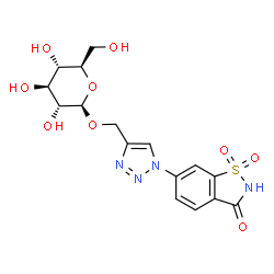 ChemSpider 2D Image | [1-(1,1-Dioxido-3-oxo-2,3-dihydro-1,2-benzothiazol-6-yl)-1H-1,2,3-triazol-4-yl]methyl beta-D-glucopyranoside | C16H18N4O9S