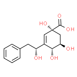 ChemSpider 2D Image | (1r,4r,5r)-1,4,5-Trihydroxy-3-[(1r)-1-Hydroxy-2-Phenyl]ethylcyclohex-2-Ene-1-Carboxylic Acid | C15H18O6