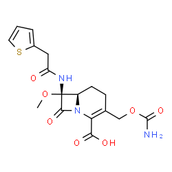 ChemSpider 2D Image | (6R,7R)-3-[(Carbamoyloxy)methyl]-7-methoxy-8-oxo-7-[(2-thienylacetyl)amino]-1-azabicyclo[4.2.0]oct-2-ene-2-carboxylic acid | C17H19N3O7S
