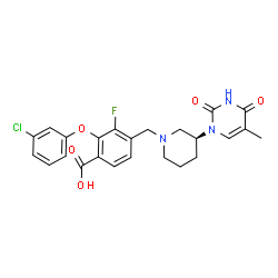 ChemSpider 2D Image | 2-(3-Chlorophenoxy)-3-fluoro-4-{[(3S)-3-(5-methyl-2,4-dioxo-3,4-dihydro-1(2H)-pyrimidinyl)-1-piperidinyl]methyl}benzoic acid | C24H23ClFN3O5