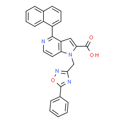 ChemSpider 2D Image | 4-(1-Naphthyl)-1-[(5-phenyl-1,2,4-oxadiazol-3-yl)methyl]-1H-pyrrolo[3,2-c]pyridine-2-carboxylic acid | C27H18N4O3