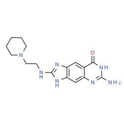 ChemSpider 2D Image | 6-Amino-2-{[2-(1-piperidinyl)ethyl]amino}-3,7-dihydro-8H-imidazo[4,5-g]quinazolin-8-one | C16H21N7O