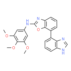 ChemSpider 2D Image | 7-(1H-Benzimidazol-4-yl)-N-(3,4,5-trimethoxyphenyl)-1,3-benzoxazol-2-amine | C23H20N4O4