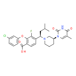 ChemSpider 2D Image | 2-(3-Chlorophenoxy)-3-fluoro-4-{(1R)-3-methyl-1-[(3S)-3-(5-methyl-2,4-dioxo-3,4-dihydro-1(2H)-pyrimidinyl)-1-piperidinyl]butyl}benzoic acid | C28H31ClFN3O5