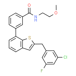 ChemSpider 2D Image | 3-[2-(3-Chloro-5-fluorobenzyl)-1-benzothiophen-7-yl]-N-(2-methoxyethyl)benzamide | C25H21ClFNO2S