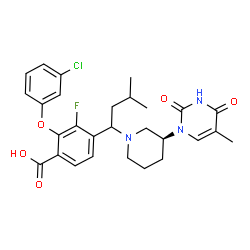 ChemSpider 2D Image | 2-(3-Chlorophenoxy)-3-fluoro-4-{3-methyl-1-[(3S)-3-(5-methyl-2,4-dioxo-3,4-dihydro-1(2H)-pyrimidinyl)-1-piperidinyl]butyl}benzoic acid | C28H31ClFN3O5