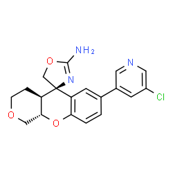 ChemSpider 2D Image | (4R,4a'S,10a'S)-7'-(5-Chloro-3-pyridinyl)-3',4',4a',10a'-tetrahydro-1'H-spiro[1,3-oxazole-4,5'-pyrano[3,4-b]chromen]-2-amine | C19H18ClN3O3