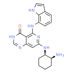ChemSpider 2D Image | 7-{[(1R,2S)-2-Aminocyclohexyl]amino}-5-(1H-indol-7-ylamino)pyrido[4,3-d]pyrimidin-4(3H)-one | C21H23N7O