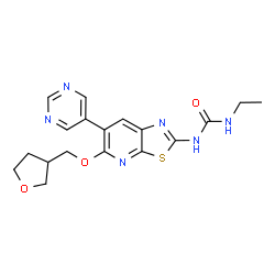 ChemSpider 2D Image | 1-Ethyl-3-[6-(5-pyrimidinyl)-5-(tetrahydro-3-furanylmethoxy)[1,3]thiazolo[5,4-b]pyridin-2-yl]urea | C18H20N6O3S