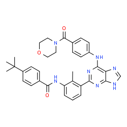 ChemSpider 2D Image | 4-Tert-Butyl-N-[2-Methyl-3-(6-{[4-(Morpholin-4-Ylcarbonyl)phenyl]amino}-7h-Purin-2-Yl)phenyl]benzamide | C34H35N7O3