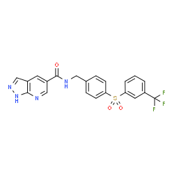 ChemSpider 2D Image | N-(4-{[3-(Trifluoromethyl)phenyl]sulfonyl}benzyl)-1H-pyrazolo[3,4-b]pyridine-5-carboxamide | C21H15F3N4O3S