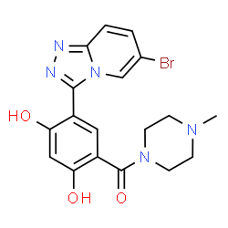 ChemSpider 2D Image | [5-(6-Bromo[1,2,4]triazolo[4,3-a]pyridin-3-yl)-2,4-dihydroxyphenyl](4-methyl-1-piperazinyl)methanone | C18H18BrN5O3