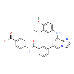 ChemSpider 2D Image | 4-[(3-{8-[(3,4-Dimethoxyphenyl)amino]imidazo[1,2-a]pyrazin-6-yl}benzoyl)amino]benzoic acid | C28H23N5O5