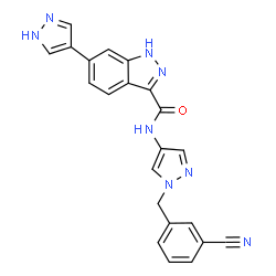ChemSpider 2D Image | N-[1-(3-Cyanobenzyl)-1H-pyrazol-4-yl]-6-(1H-pyrazol-4-yl)-1H-indazole-3-carboxamide | C22H16N8O