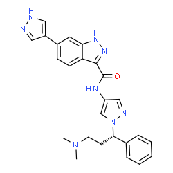 ChemSpider 2D Image | N-{1-[(1S)-3-(Dimethylamino)-1-phenylpropyl]-1H-pyrazol-4-yl}-6-(1H-pyrazol-4-yl)-1H-indazole-3-carboxamide | C25H26N8O