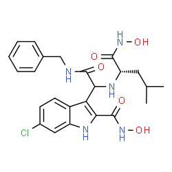 ChemSpider 2D Image | 3-[2-(Benzylamino)-1-{[(2S)-1-(hydroxyamino)-4-methyl-1-oxo-2-pentanyl]amino}-2-oxoethyl]-6-chloro-N-hydroxy-1H-indole-2-carboxamide | C24H28ClN5O5
