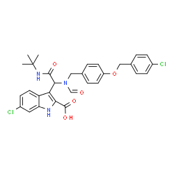 ChemSpider 2D Image | 6-Chloro-3-{1-[{4-[(4-chlorobenzyl)oxy]benzyl}(formyl)amino]-2-[(2-methyl-2-propanyl)amino]-2-oxoethyl}-1H-indole-2-carboxylic acid | C30H29Cl2N3O5