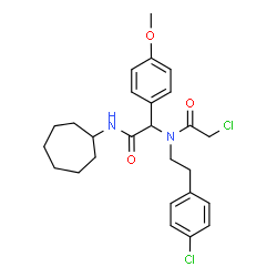 ChemSpider 2D Image | 2-Chloro-N-[2-(4-chlorophenyl)ethyl]-N-[2-(cycloheptylamino)-1-(4-methoxyphenyl)-2-oxoethyl]acetamide | C26H32Cl2N2O3