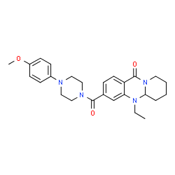 ChemSpider 2D Image | 5-Ethyl-3-{[4-(4-methoxyphenyl)-1-piperazinyl]carbonyl}-5,5a,6,7,8,9-hexahydro-11H-pyrido[2,1-b]quinazolin-11-one | C26H32N4O3