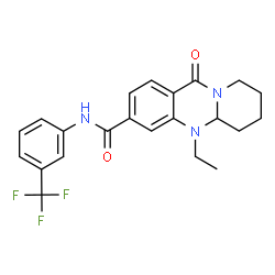 ChemSpider 2D Image | 5-Ethyl-11-oxo-N-[3-(trifluoromethyl)phenyl]-5,6,7,8,9,11-hexahydro-5aH-pyrido[2,1-b]quinazoline-3-carboxamide | C22H22F3N3O2