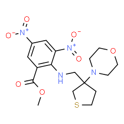 ChemSpider 2D Image | Methyl 2-({[3-(4-morpholinyl)tetrahydro-3-thiophenyl]methyl}amino)-3,5-dinitrobenzoate | C17H22N4O7S