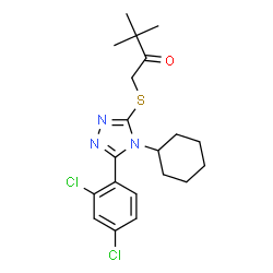 ChemSpider 2D Image | 1-{[4-Cyclohexyl-5-(2,4-dichlorophenyl)-4H-1,2,4-triazol-3-yl]sulfanyl}-3,3-dimethyl-2-butanone | C20H25Cl2N3OS