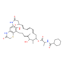 ChemSpider 2D Image | 15,28-Dihydroxy-5-methoxy-14,16-dimethyl-3,24-dioxo-22-thia-2,25-diazatricyclo[18.7.1.0~21,26~]octacosa-1(28),6,8,10,16,20,26-heptaen-13-yl N-(cyclohexylcarbonyl)alaninate | C38H51N3O8S