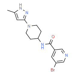 ChemSpider 2D Image | 5-Bromo-N-[1-(5-methyl-1H-pyrazol-3-yl)-4-piperidinyl]nicotinamide | C15H18BrN5O
