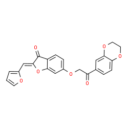ChemSpider 2D Image | (2Z)-6-[2-(2,3-Dihydro-1,4-benzodioxin-6-yl)-2-oxoethoxy]-2-(2-furylmethylene)-1-benzofuran-3(2H)-one | C23H16O7