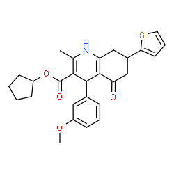 ChemSpider 2D Image | Cyclopentyl 4-(3-methoxyphenyl)-2-methyl-5-oxo-7-(2-thienyl)-1,4,5,6,7,8-hexahydro-3-quinolinecarboxylate | C27H29NO4S