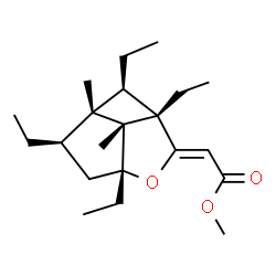 ChemSpider 2D Image | Methyl (2Z)-[(1R,1aS,3aR,5R,5aR,5bR)-1,1a,3a,5-tetraethyl-5a,5b-dimethylhexahydro-3-oxacyclobuta[cd]pentalen-2(1H)-ylidene]acetate | C21H34O3