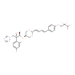 ChemSpider 2D Image | (2R,3R)-2-(2,4-Difluorophenyl)-3-[(trans-2-{(1E,3E)-4-[4-(2,2,3,3-tetrafluoropropoxy)phenyl]-1,3-butadien-1-yl}-1,3-dioxan-5-yl)phosphino]-1-(1H-1,2,4-triazol-1-yl)-2-butanol | C29H30F6N3O4P