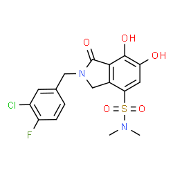 ChemSpider 2D Image | 2-(3-Chloro-4-fluorobenzyl)-6,7-dihydroxy-N,N-dimethyl-1-oxo-4-isoindolinesulfonamide | C17H16ClFN2O5S